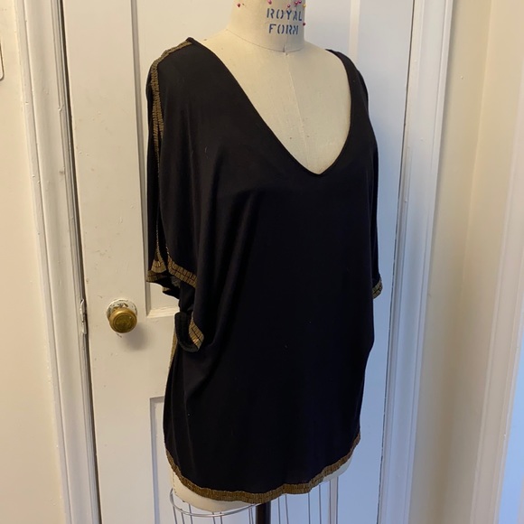 hoss black blouse with gold bead details on trim - Picture 1 of 7